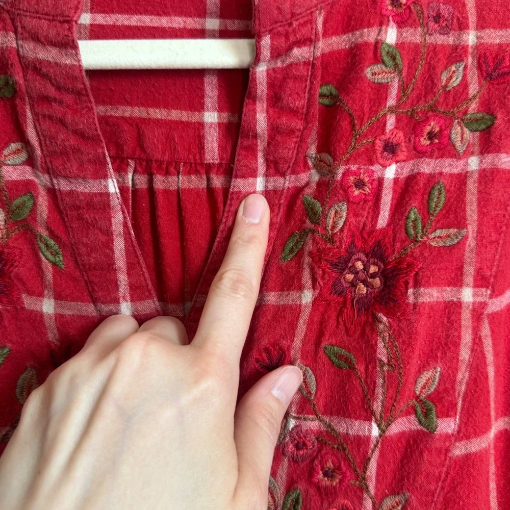 April Cornell Women's L Flannel Nightgown‎ Cabincore Prairie Tomatogirl Plaid